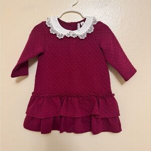Janie and Jack Burgundy Dress with Lace Collar /2t